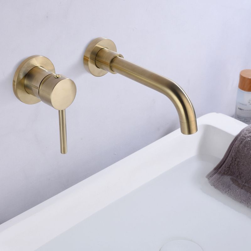 sumerain Wall Mount Bathroom Faucet Brushed Gold Lavatory Faucet, Single Left-Handed Handle, 5 of 8
