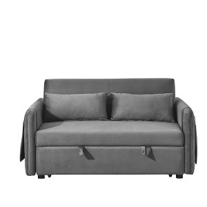 TIRAMISUBEST 3 in 1 Convertible Sofa Bed Loveseat Velvet Pull Out Sleeper with Adjustable Backrest Detachable Arm Pockets and Pillows - 1 of 4