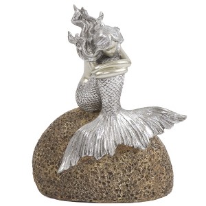HomeRoots 10" Brown and Silver Contemplative Mermaid Resin Tabletop Sculpture - 1 of 4