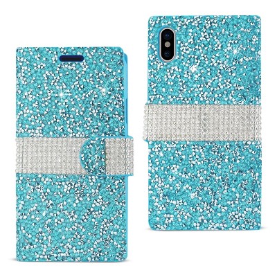 Reiko iPhone X/iPhone XS Diamond Rhinestone Wallet Case in Blue