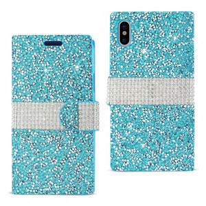 Reiko iPhone X/iPhone XS Diamond Rhinestone Wallet Case in Blue - 1 of 4