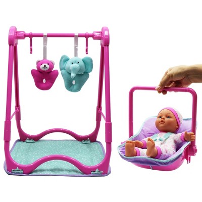 Pink and Teal 12" Baby Doll High Chair Play Set with Accessories