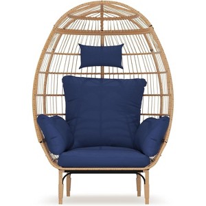 GustoWave Wicker Egg Chair,Oversized Indoor Outdoor Lounger for Patio for Backyard, Living Room, w/5 Cushions, Steel Frame - 1 of 4