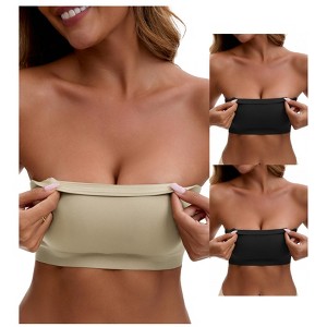 INSPIRE CHIC 3 Packs Women's Strapless Seamless Wirefree Padded Bandeau Non-Slip Silicone Tube Bras - 1 of 4