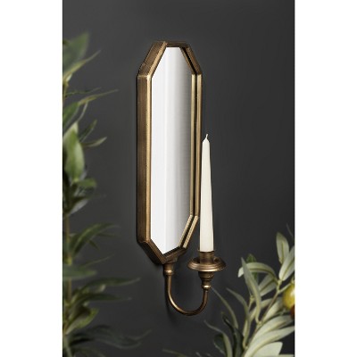 Gold Antique Mirrored Wall Sconce with Candlestick Holder