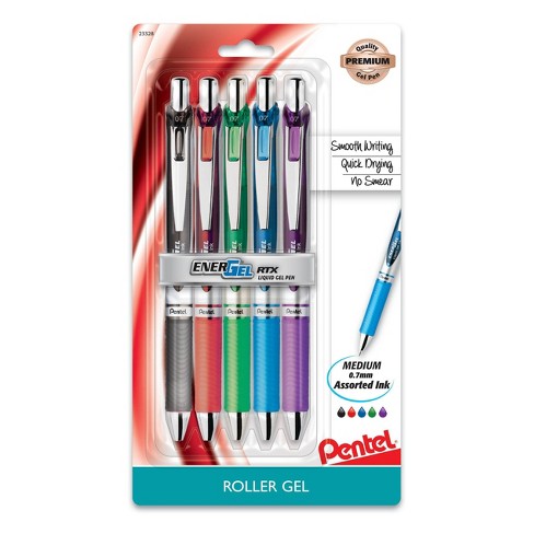 5 Pack Cute Gel Pens, Retractable Quick Dry Gel Ink Pen, Fine Point 0.5mm Black Ink Rolling Ball Gel Pens, Smooth Writing Aesthetic Pens for Home