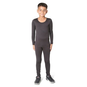 Everyday Kids Thermal Underwear Set – Long Johns Base Layer Top & Bottom, Microfleece, Moisture-Wicking, Cold Weather Wear, Black - 1 of 4