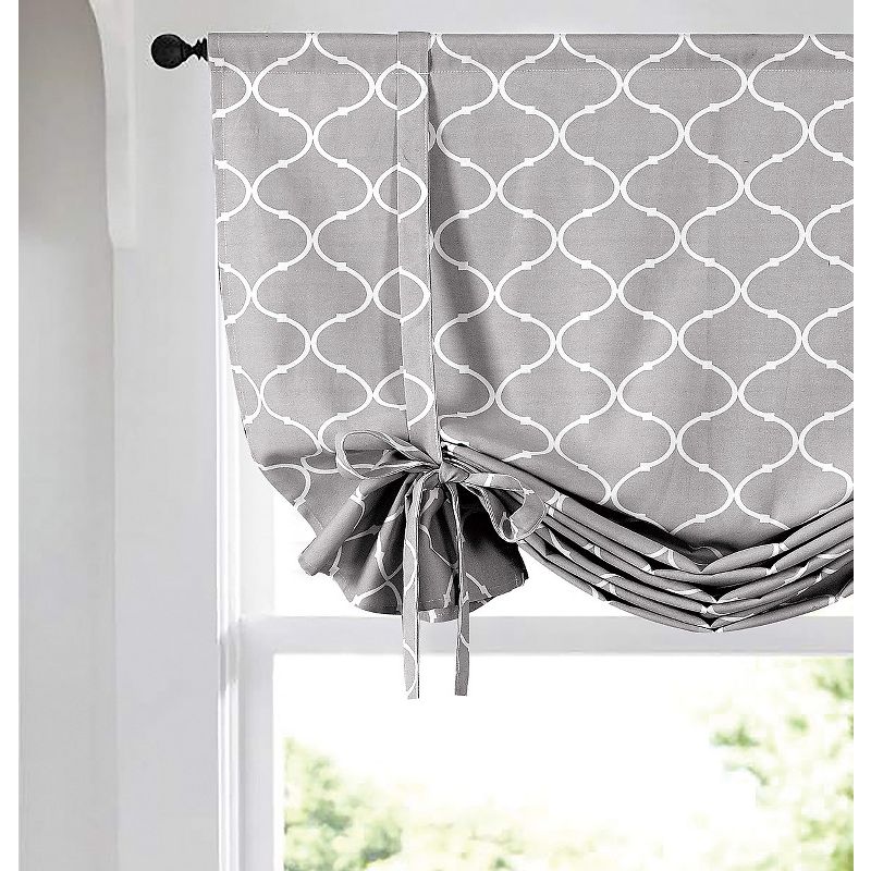 Kate Aurora Gray & White Lattice Clover Ultra Luxurious Single Tie Up Window Curtain Shade - 42 in. W x 63 in. L, 2 of 7