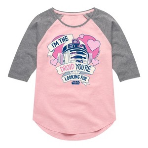 Girls' - Star Wars - Valentine Droid You're Looking For Shirt Tail Raglan Graphic T-shirt - 1 of 4