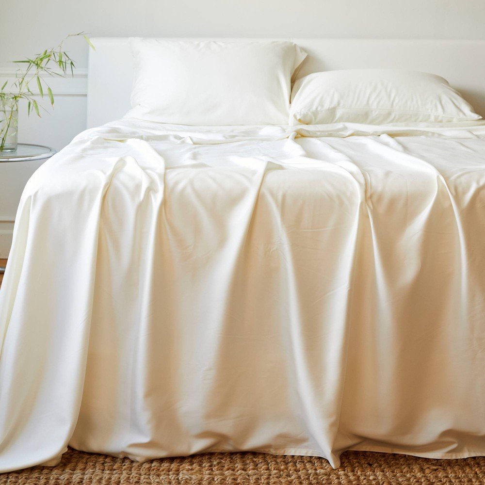 Photos - Bed Linen King 300 Thread Count Luxury 100 Viscose from Bamboo Solid Sheet Set Ivory