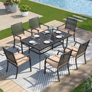 Captiva Designs 7pc Patio Dining Set with Slat-top Rectangle Steel Table & Metal Stackable Chairs - 1 of 4