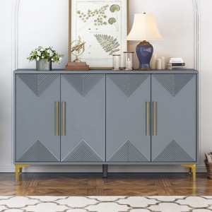 Distinctive Two-Tone Triangle Pattern 4-Door Cabinet, Perfect for Entryways, Hallways, and Living Spaces - 1 of 4