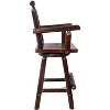 PDTEND Rustic Fir Wood ConstructionBar Stool with Footrest and Wide Armrest, Tall Bistro Chair in Brown - 4 of 4