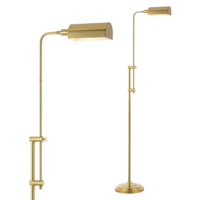 63&#34; Zinnia Industrial Minimalist Height Adjustable Iron Pharmacy Floor Lamp (Includes LED Light Bulb) Brass Gold - JONATHAN Y, 1 of 10