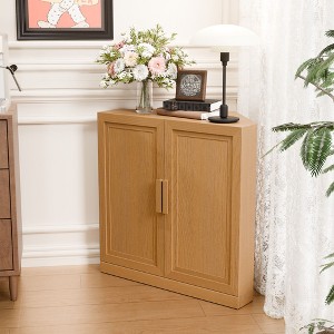 PexFix 31" x 31" Farmhouse Corner Cabinet Wooden Corner Storage Cabinet with Adjustable Shelves for Home Corners Living Room Bathroom Bedroom Natural - 1 of 4