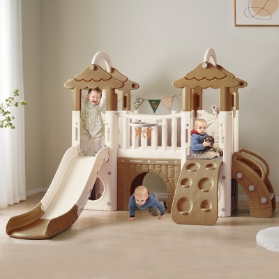 8-1 Toddler Climber and Slide Set Kids Slide for Toddlers Age 1+, Kids Playground Climber Freestanding Slide Playset Play Combination Indoor& Outdoor