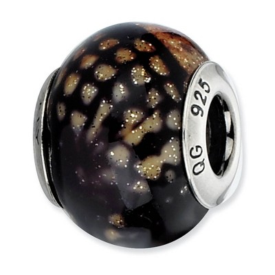 Black Bow Jewelry Brown, Black, Glitter Overlay Glass & Sterling Silver Bead Charm, 15mm