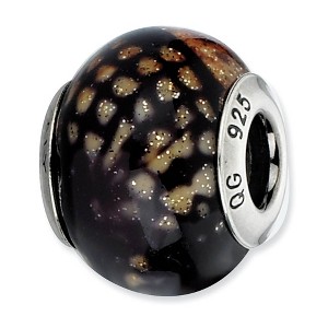 Black Bow Jewelry Brown, Black, Glitter Overlay Glass & Sterling Silver Bead Charm, 15mm - 1 of 4