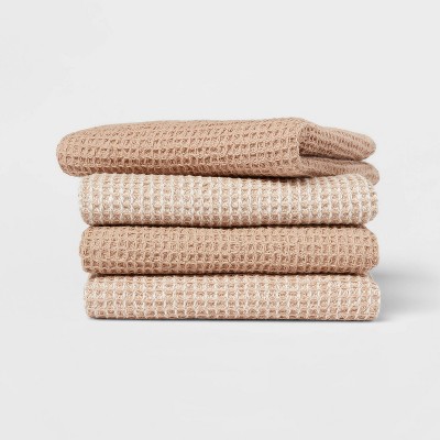 4pk Cotton Waffle Dishcloths Taupe - Threshold&#8482;