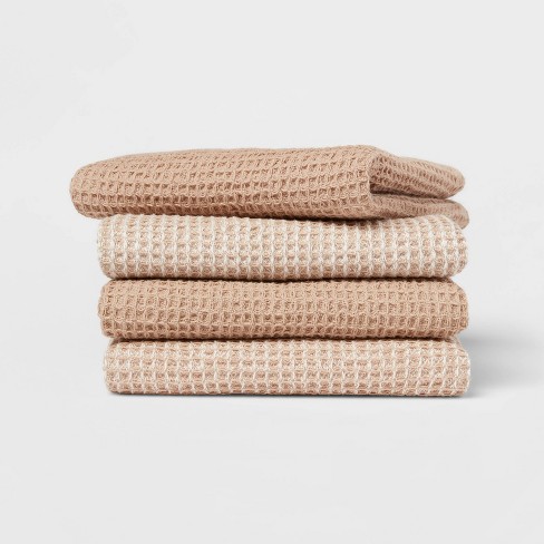 4pk Cotton Waffle Dishcloths Taupe - Threshold™