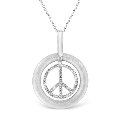 Haus of Brilliance Matte Finish Silver Diamond Accent Dancing Peace Sign Pendant Necklace
