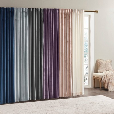 Ivory Ground Length Room Darkening Velvet Curtain Panels