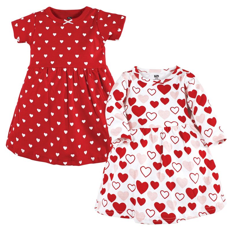 Hudson Baby Infant and Toddler Girl Cotton Dresses, Red Pink Hearts, 1 of 6
