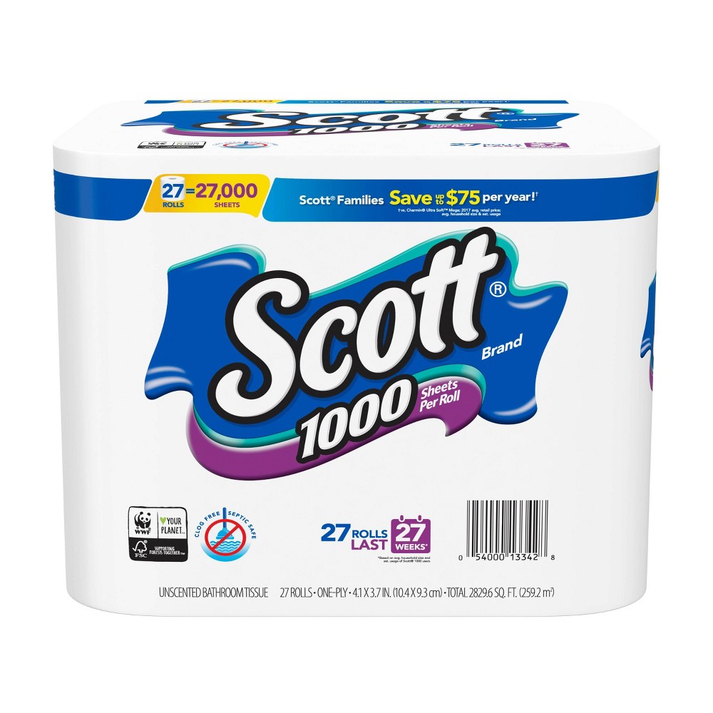 UPC 054000133428 product image for Scott 1000 Septic Safe Toilet Paper - 27 Rolls | upcitemdb.com