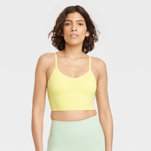Women's Seamless Medium Support Cami Longline Sports Bra - All In Motion™  Lemon Yellow M