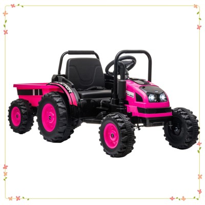 Ride On Car for Kids, Ride On Tractor with Trailer, 12V Battery Powered Electric Tractor with Remote Control, pink