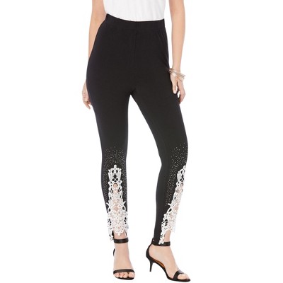 Roaman's Women's Plus Size Lace-Applique Legging