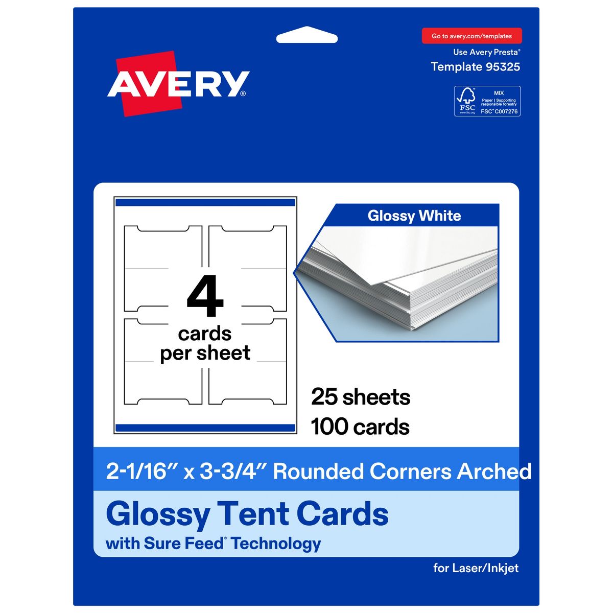 Avery Glossy White Tent Cards, 2-1/16" x 3-3/4" Arched