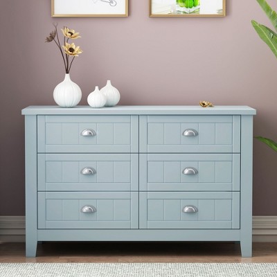 CAVINAS Bedroom Dresser with 6 Drawers,Dressers & Chest of Drawers with Retro Shell Handle for Dining Room,Entryway