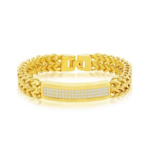 Metallo Stainless Steel Triple Row CZ ID Double Franco Bracelet - Gold Plated - Gold - 8.5 Inch - 1 of 3
