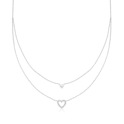 Ross-Simons 0.15 ct. t.w. Diamond Double-Heart Layered Necklace in Sterling Silver Size 16.5