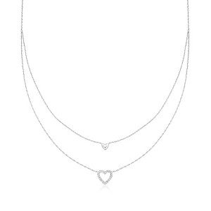 Ross-Simons 0.15 ct. t.w. Diamond Double-Heart Layered Necklace in Sterling Silver Size 16.5 - 1 of 3