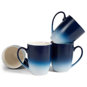 Elanze Designs Blue White Two Toned Ombre Matte 12 ounce Ceramic Stoneware Coffee Cup Mugs Set of 4
