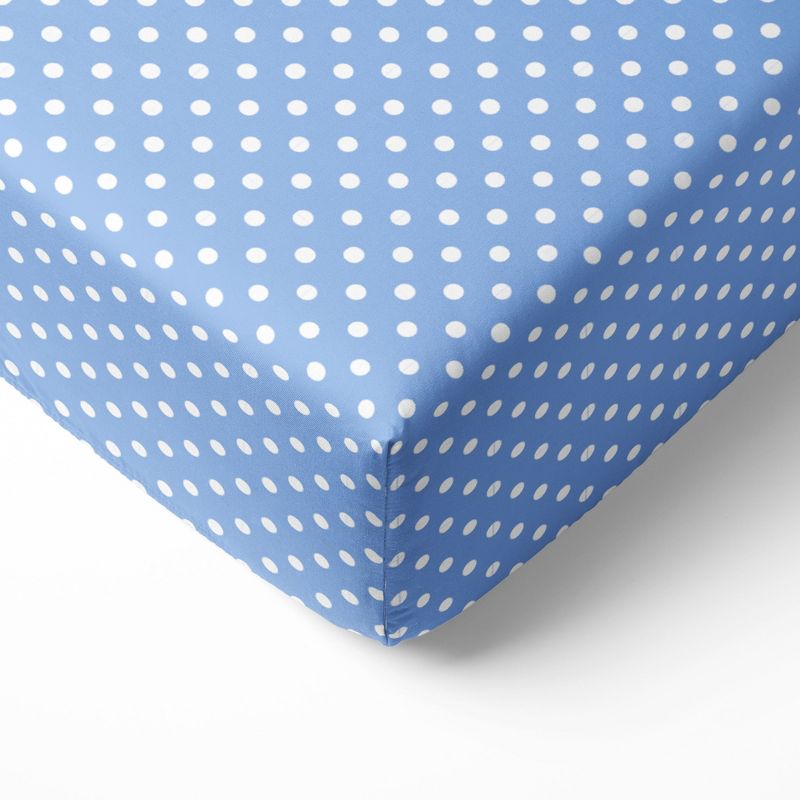 Bacati - Blue Pin Dots 100 percent Cotton Universal Baby Crib or Toddler Bed Fitted Sheet, 1 of 7
