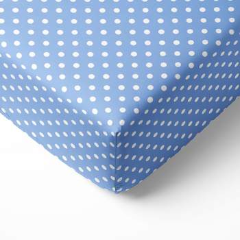 Bacati - Blue Pin Dots 100 percent Cotton Universal Baby Crib or Toddler Bed Fitted Sheet