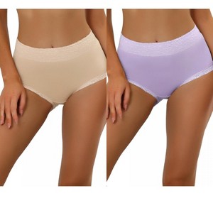 Allegra K Women's Cotton High-Rise Lace Trim Tummy Control Full Coverage Brief 2 Packs - 1 of 4