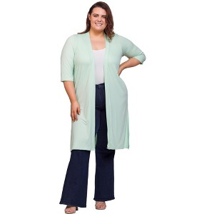 Plus Open Front Knee Length Duster Cardigan - 24seven Comfort Apparel™ - 1 of 3