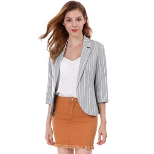 Allegra K Women's Striped 3/4 Sleeves Open Front Casual Notched Lapel Blazer - 1 of 4