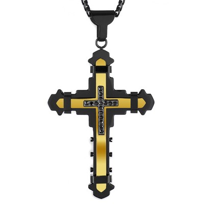 Crucible Men's Cubic Zirconia Cross Stainless Steel Necklace - 24"