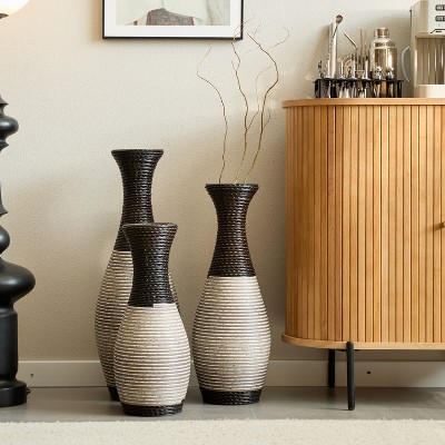 Floor Standing Vases Set of 3, PVC Decorative Vase, Hallway Corner Decor Standing Vases, 27/23/19 Inch Oversized Flower Vases for Fireplace Office