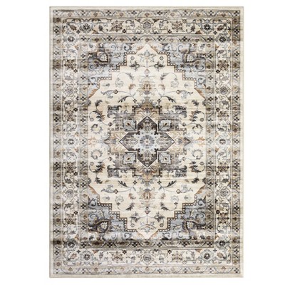 Washable Vintage Medallion Rug Non Slip Low Pile Rug Soft Throw Floor Cover Foldable Indoor Carpet for Living Room Bedroom