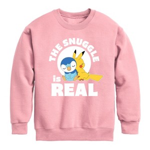 Boys' - Pokémon - The Snuggle Is Real Pikachu And Piplup Graphic Long Sleeve Fleece Sweatshirt - 1 of 4