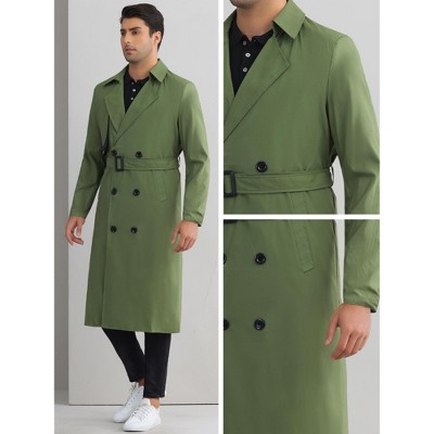 Lars Amadeus Men's Double Breasted Long Winter Classic Trench Coat with Belt Olive Green X Large — фото 4
