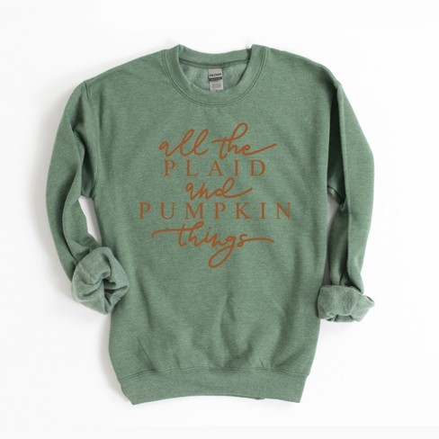 Simply Sage Market Women s Gildan Graphic Sweatshirt All The Plaid And Pumpkin Things S Heather Green Target