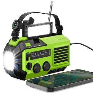 FosPower Solar Crank Radio Model A6 for Emergency with AM/FM/WB Flashlight, Reading Lamp, SOS Alarm, IPX3, & 5,200mAh Power Bank - 1 of 4