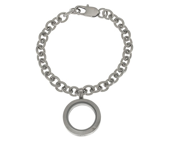 Women's Treasure Lockets Stainless Steel Rolo Bracelet with Round Locket - Silver (7")